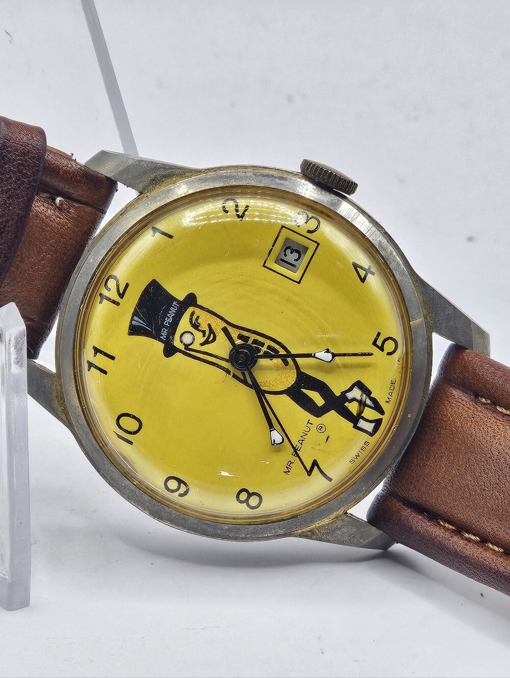 1970's Vintage Mr. Peanut Premium Swiss Watch Date Mechanical 34mm Running